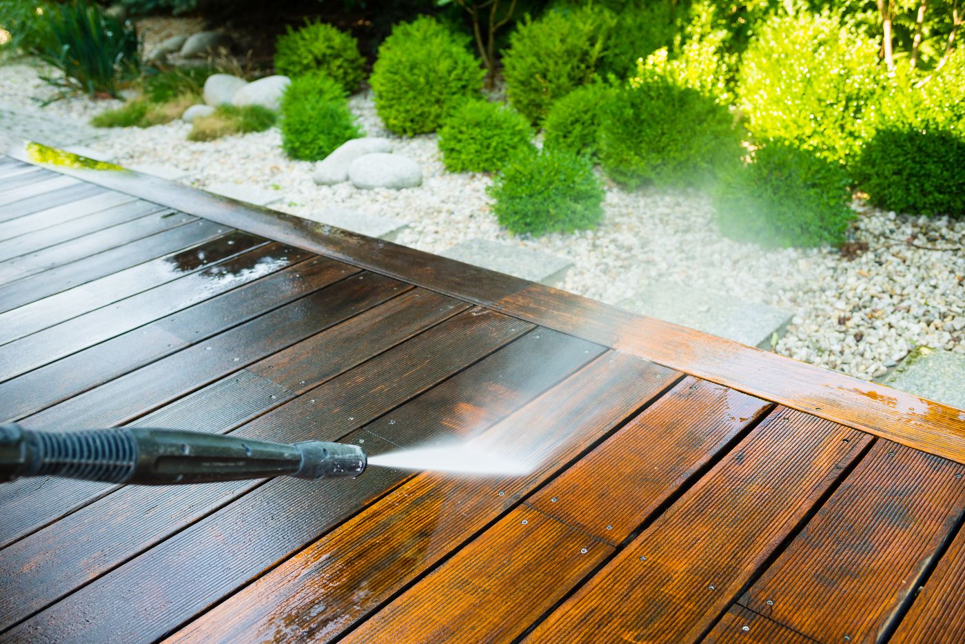 Soft washing a wood deck